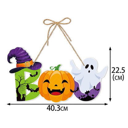 Fun spooky Halloween hanging door ornaments in 7 different designs. Made of premium paper with vivid Halloween patterns. Equipped with jute rope for quick hanging. Perfect for front door, wall, porch, Halloween party and haunted‑house scene styling.
