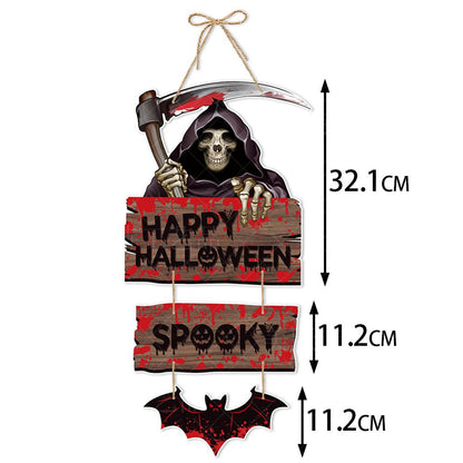 Fun spooky Halloween hanging door ornaments in 7 different designs. Made of premium paper with vivid Halloween patterns. Equipped with jute rope for quick hanging. Perfect for front door, wall, porch, Halloween party and haunted‑house scene styling.