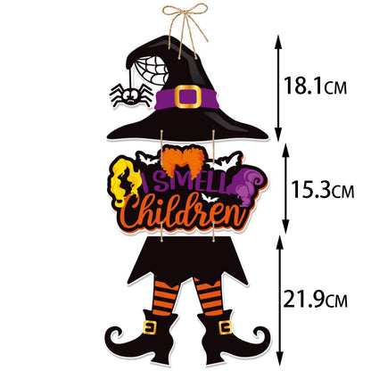 Fun spooky Halloween hanging door ornaments in 7 different designs. Made of premium paper with vivid Halloween patterns. Equipped with jute rope for quick hanging. Perfect for front door, wall, porch, Halloween party and haunted‑house scene styling.