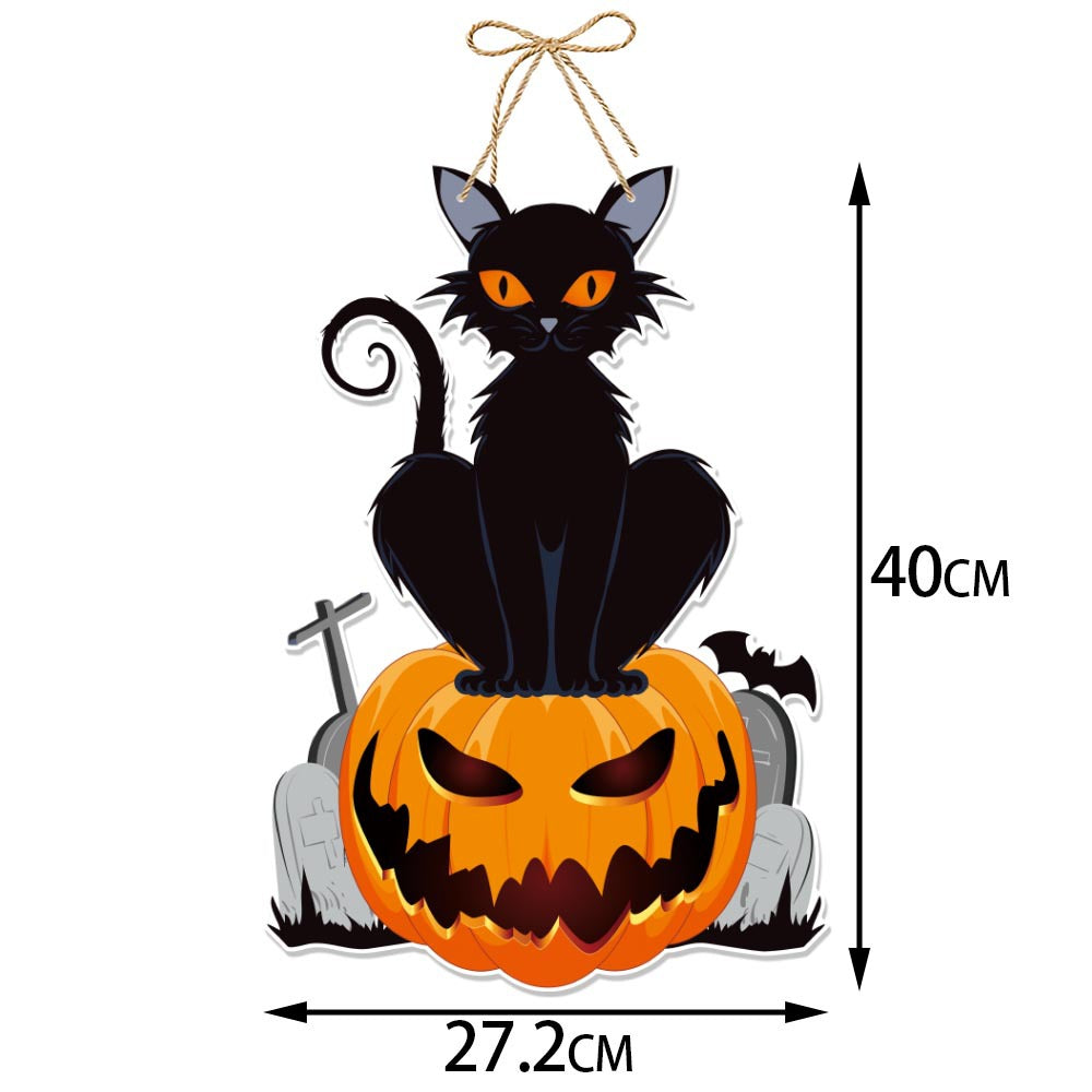 Fun spooky Halloween hanging door ornaments in 7 different designs. Made of premium paper with vivid Halloween patterns. Equipped with jute rope for quick hanging. Perfect for front door, wall, porch, Halloween party and haunted‑house scene styling.