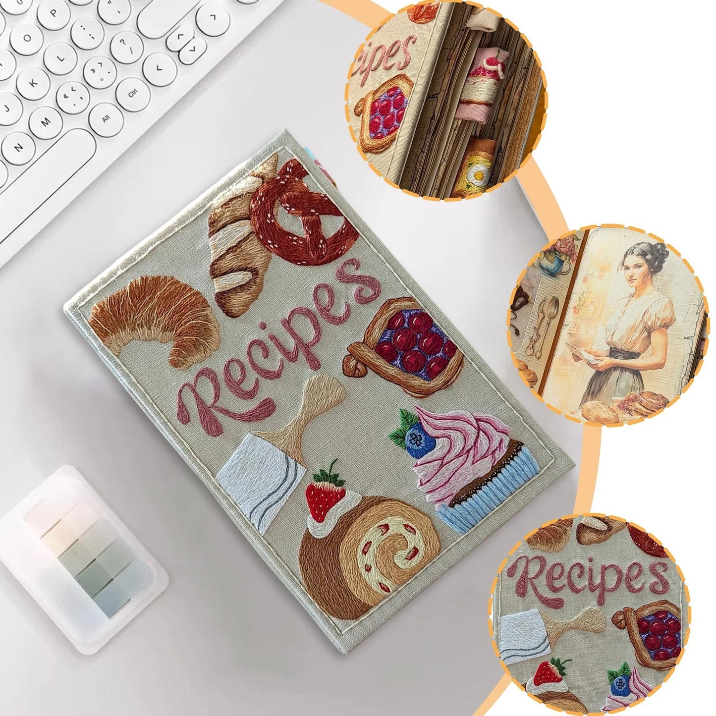 journallyours 3D Embroidery Pastry Recipe Notebook