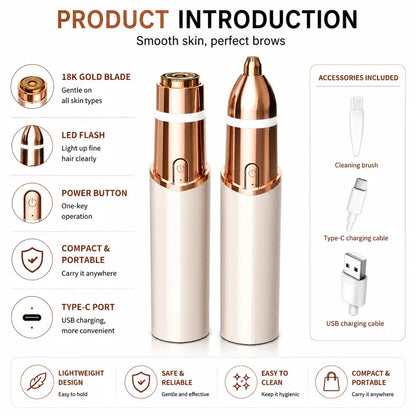 2-in-1 Facial & Eyebrow Hair Trimmer for Women | Rechargeable Face Razor & Peach Fuzz Remover