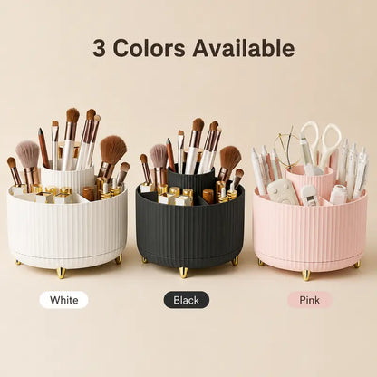 Luxury 360° Rotating Makeup Organizer – 5 Compartments Cosmetic Brush & Desktop Storage Holder