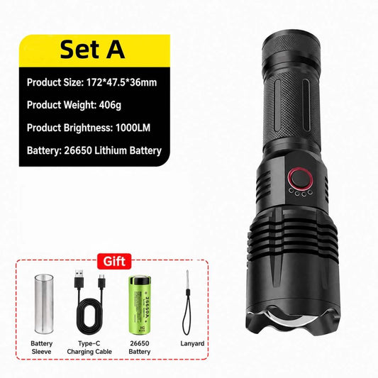 Super Bright Ultimate LED Tactical Flashlight, 80X Brightness, 50H Battery