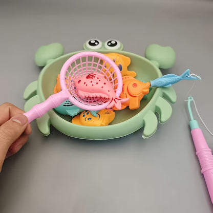 KIDS MAGNETIC CRAB FISHING TOY SET 8 FISH + CRAB SHELL + FISHING ROD
