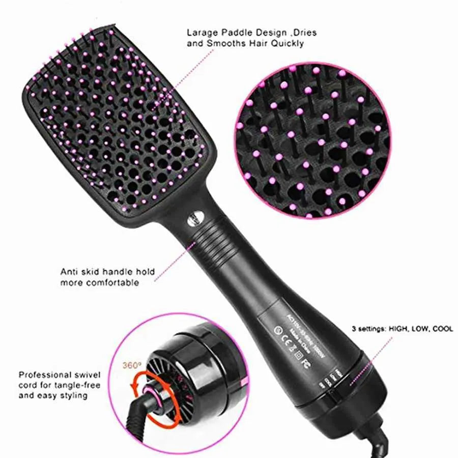 2-in-1 hair dryer styling tool, negative ion electric hot air hair comb