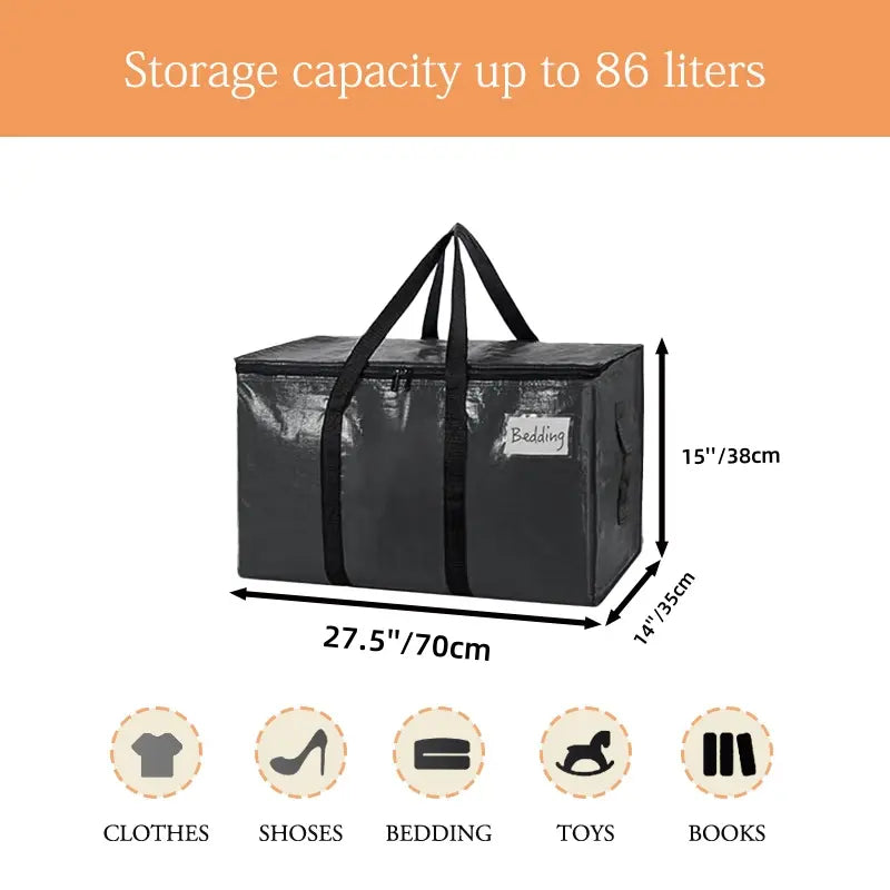 6 Pack Large Black Heavy Duty Moving & Storage Bags with Visible Window & Wrap Handles