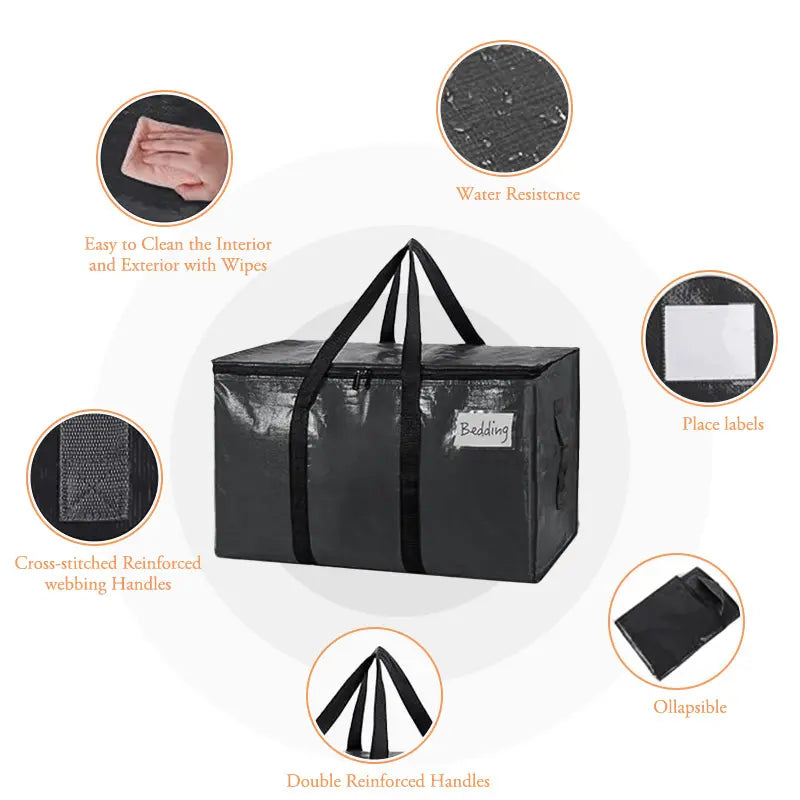 6 Pack Large Black Heavy Duty Moving & Storage Bags with Visible Window & Wrap Handles
