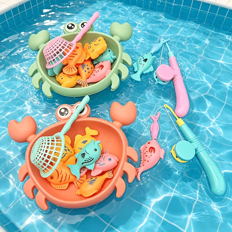 KIDS MAGNETIC CRAB FISHING TOY SET 8 FISH + CRAB SHELL + FISHING ROD