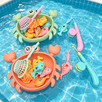 KIDS MAGNETIC CRAB FISHING TOY SET 8 FISH + CRAB SHELL + FISHING ROD