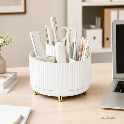 Luxury 360° Rotating Makeup Organizer – 5 Compartments Cosmetic Brush & Desktop Storage Holder