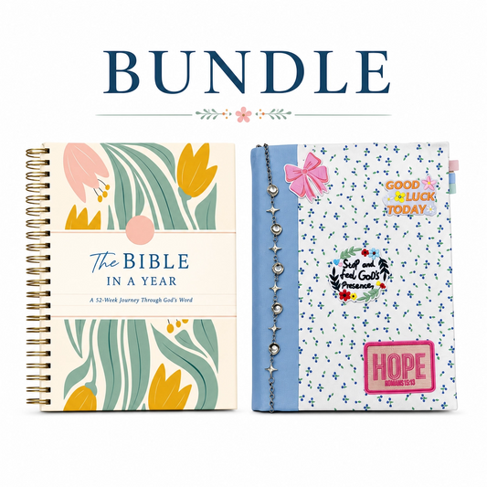 The Bible In A Year + Floral Paperback A4 Book Cover Bundle