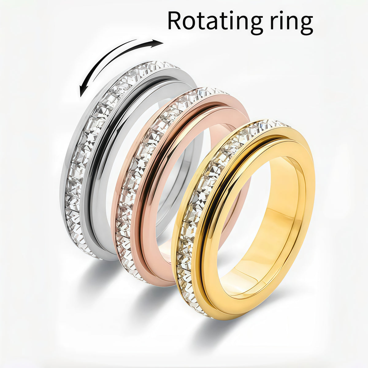 Anxiety Relief Ring – Titanium Steel Spinner Fidget Band with Cubic Zirconia | Perfect Gift for Her/Him