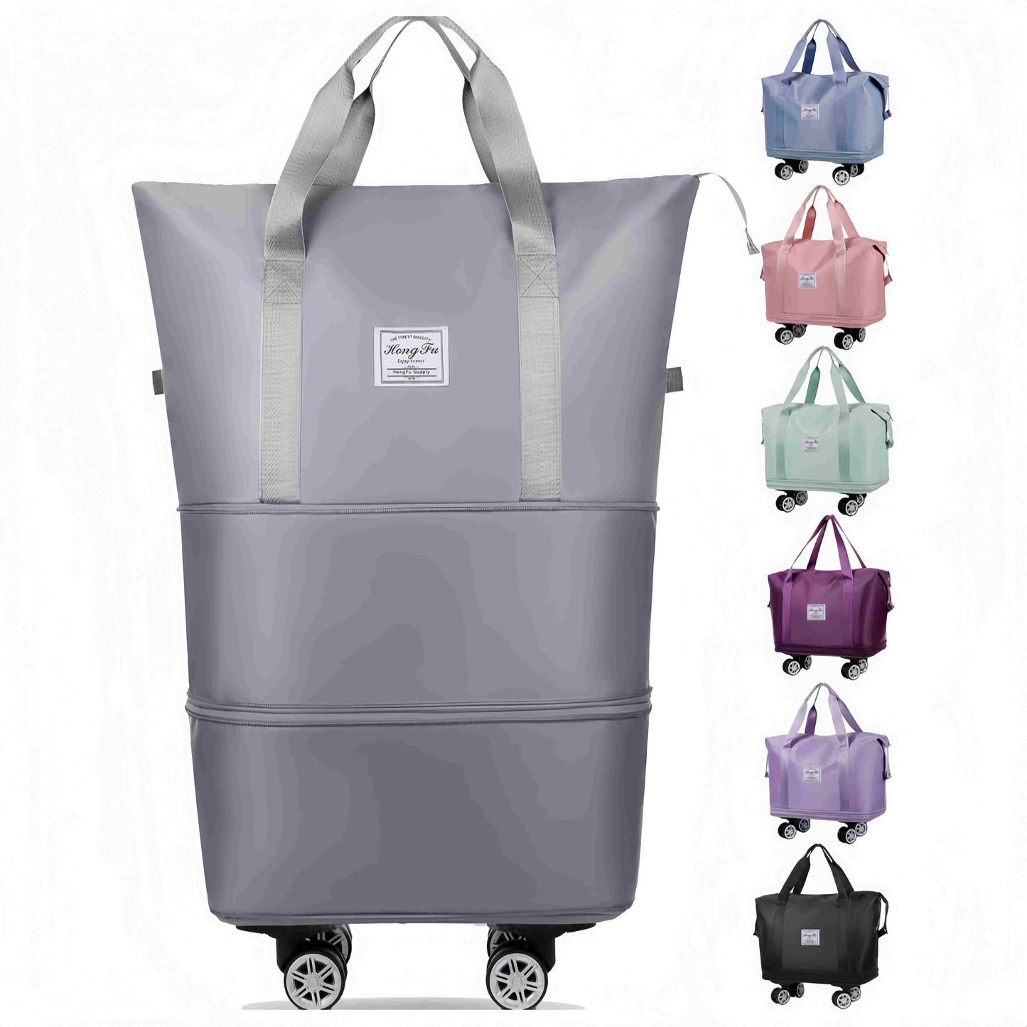 Expandable Rolling Duffle Bag with Wheels, Foldable Carry-On Travel Bag, Large Capacity Weekender Tote