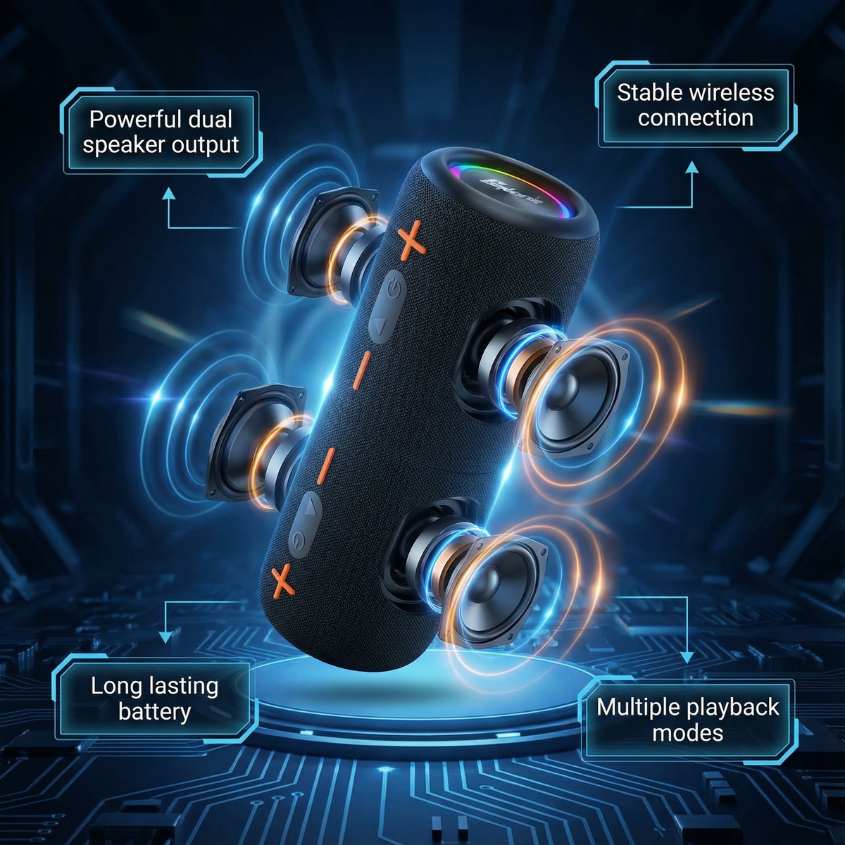 2-in-1 Portable Bluetooth Speaker with 20W Stereo Sound & 24H Playtime