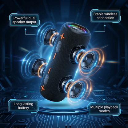 2-in-1 Portable Bluetooth Speaker with 20W Stereo Sound & 24H Playtime