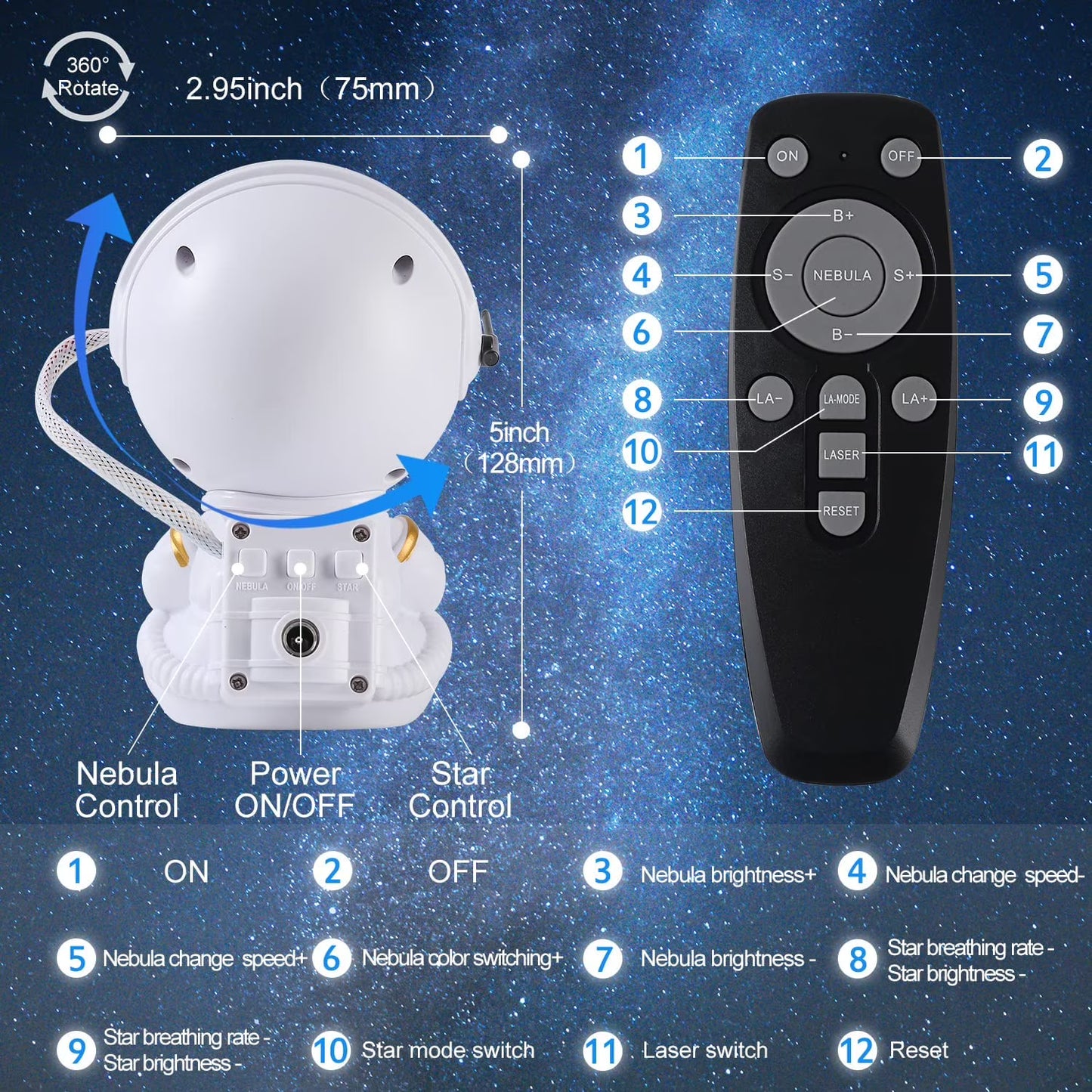Astronaut Starry Night Light Projector For Aesthetic Room Decor Gift