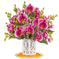 Orchid Flower Bouquet Pop-Up Card with Keepsake