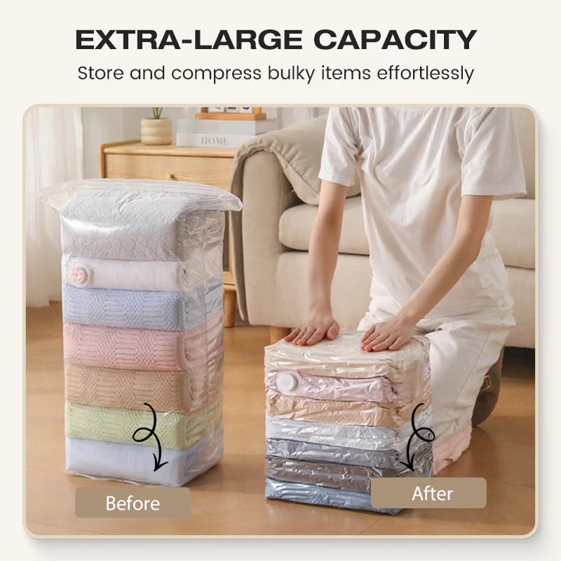 No-Pump Vacuum Storage Bags – Large Compression Space Saver Bags for Clothes, Comforters & Blankets