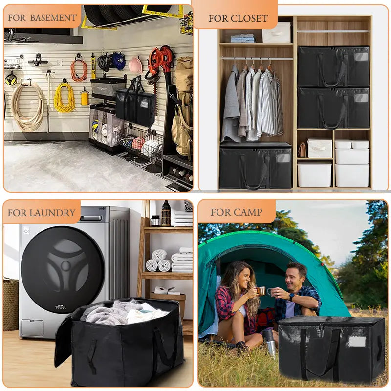 6 Pack Large Black Heavy Duty Moving & Storage Bags with Visible Window & Wrap Handles