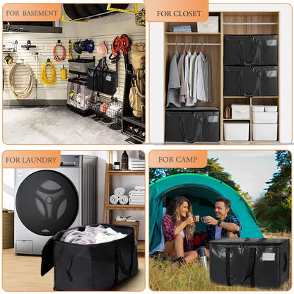 6 Pack Large Black Heavy Duty Moving & Storage Bags with Visible Window & Wrap Handles