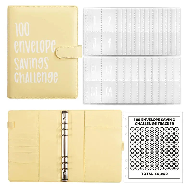 100 Envelope Savings Challenge Binder – A5 Cash Budget Planner with Numbered Envelopes