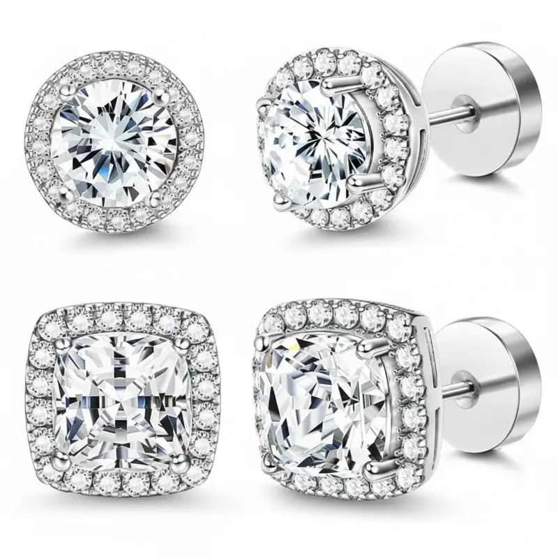 Luxury 4-piece Set,Minimalist Lab Grown Stud Earrings for Women, Hypoallergenic Fine Jewelry Gift