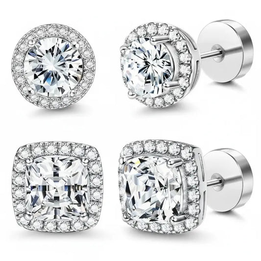 Luxury 4-piece Set,Minimalist Lab Grown Stud Earrings for Women, Hypoallergenic Fine Jewelry Gift