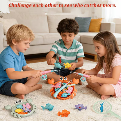 KIDS MAGNETIC CRAB FISHING TOY SET 8 FISH + CRAB SHELL + FISHING ROD