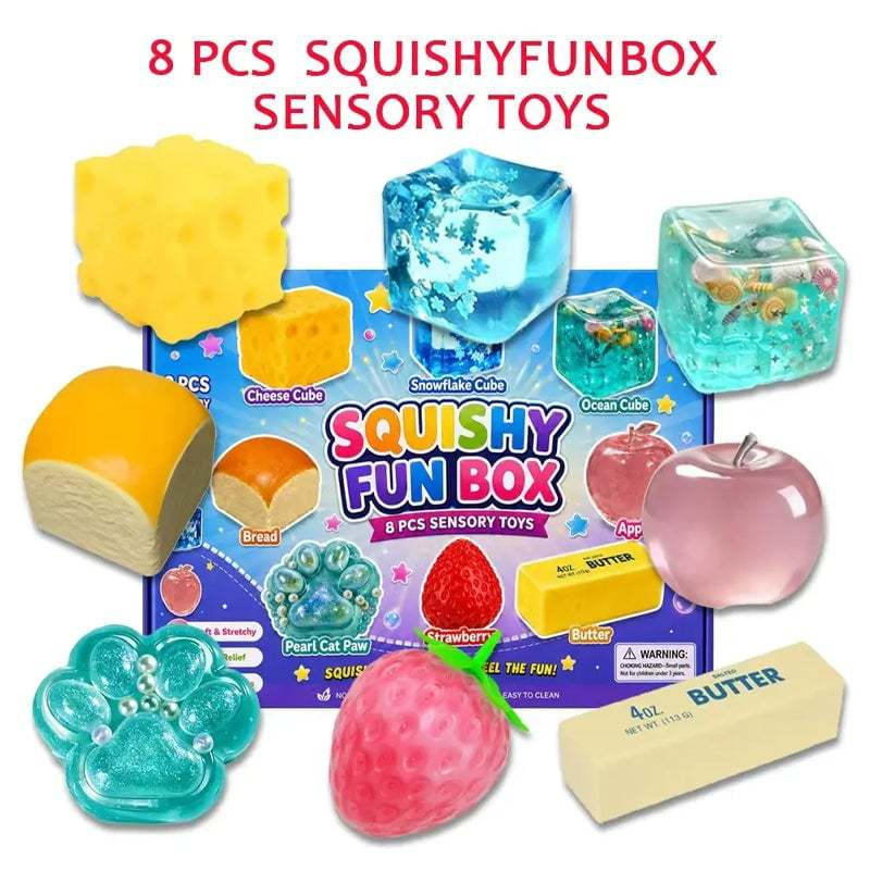 8-Piece Mystery Squishy Box – Ultimate Stress Relief Sensory Bundle