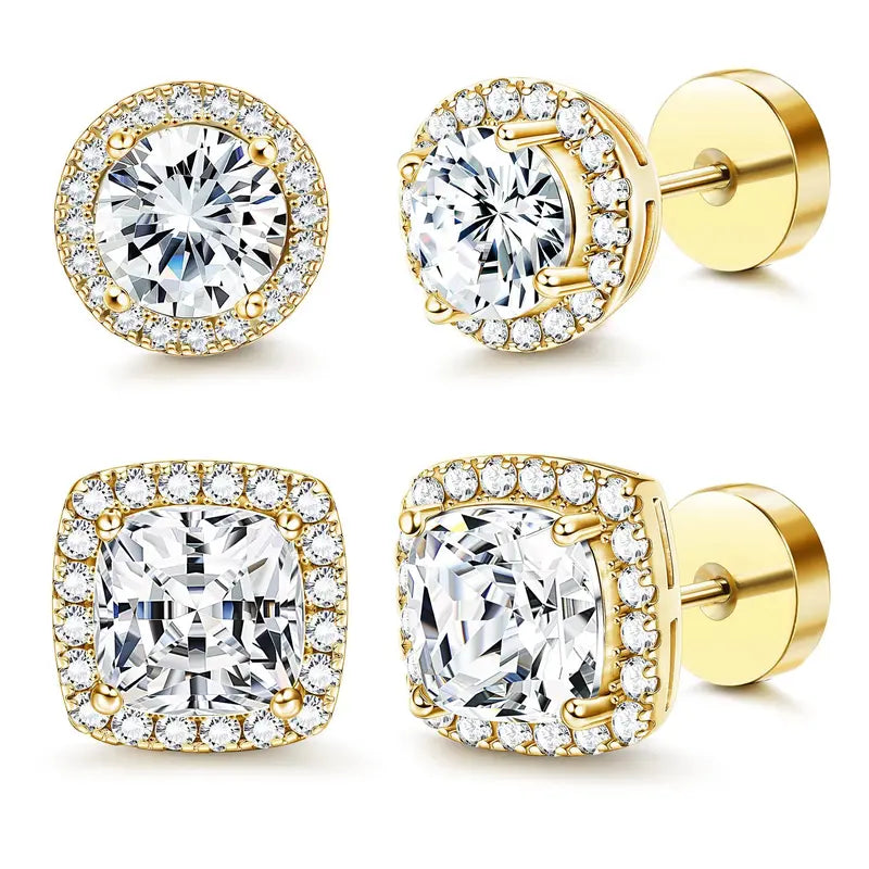 Luxury 4-piece Set,Minimalist Lab Grown Stud Earrings for Women, Hypoallergenic Fine Jewelry Gift