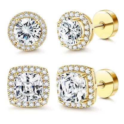 Luxury 4-piece Set,Minimalist Lab Grown Stud Earrings for Women, Hypoallergenic Fine Jewelry Gift