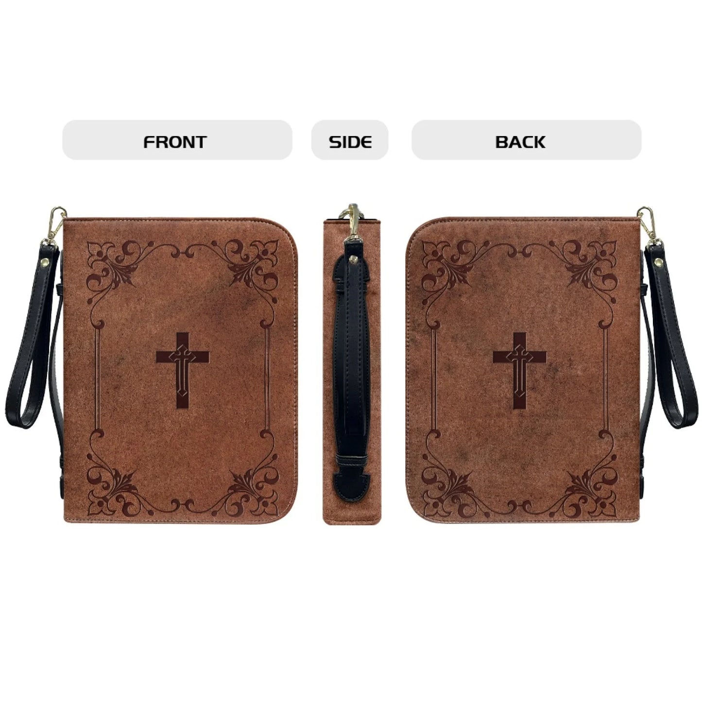 Brown Cross Print Leather Bible Cover