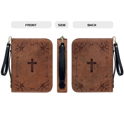 Brown Cross Print Leather Bible Cover