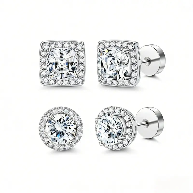 Luxury 4-piece Set,Minimalist Lab Grown Stud Earrings for Women, Hypoallergenic Fine Jewelry Gift