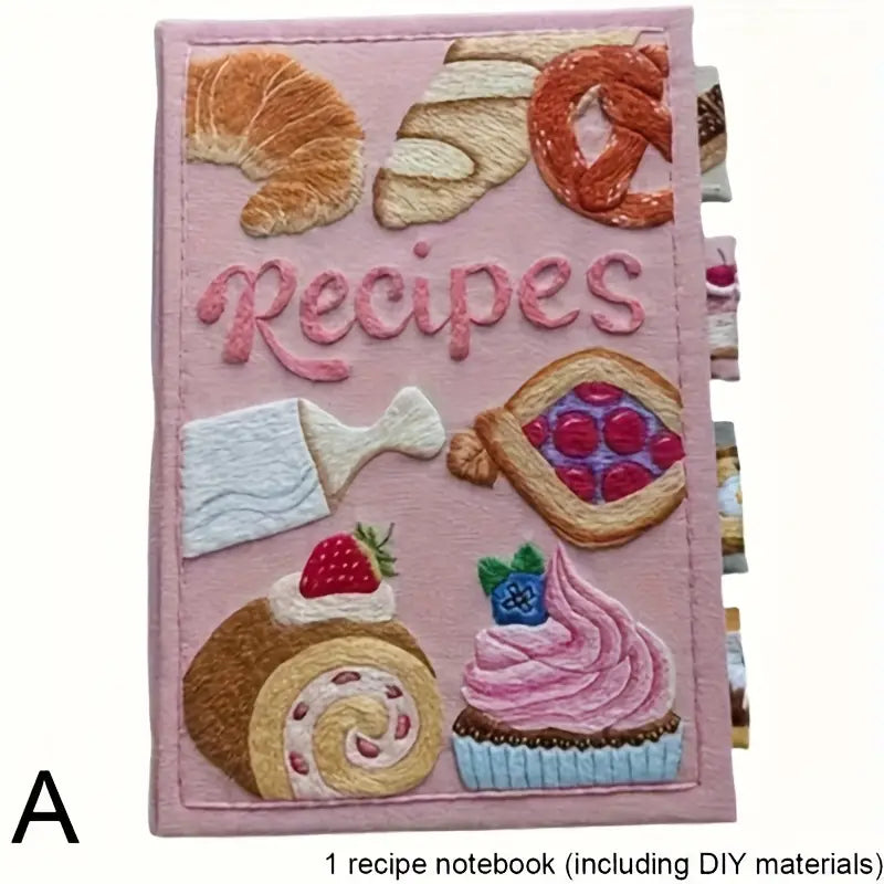 journallyours 3D Embroidery Pastry Recipe Notebook