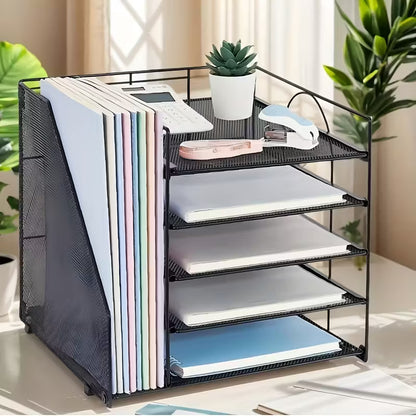5-Tier Desk Organizer with File Holder – Paper Letter Tray & Desktop Organizer for Office Supplies