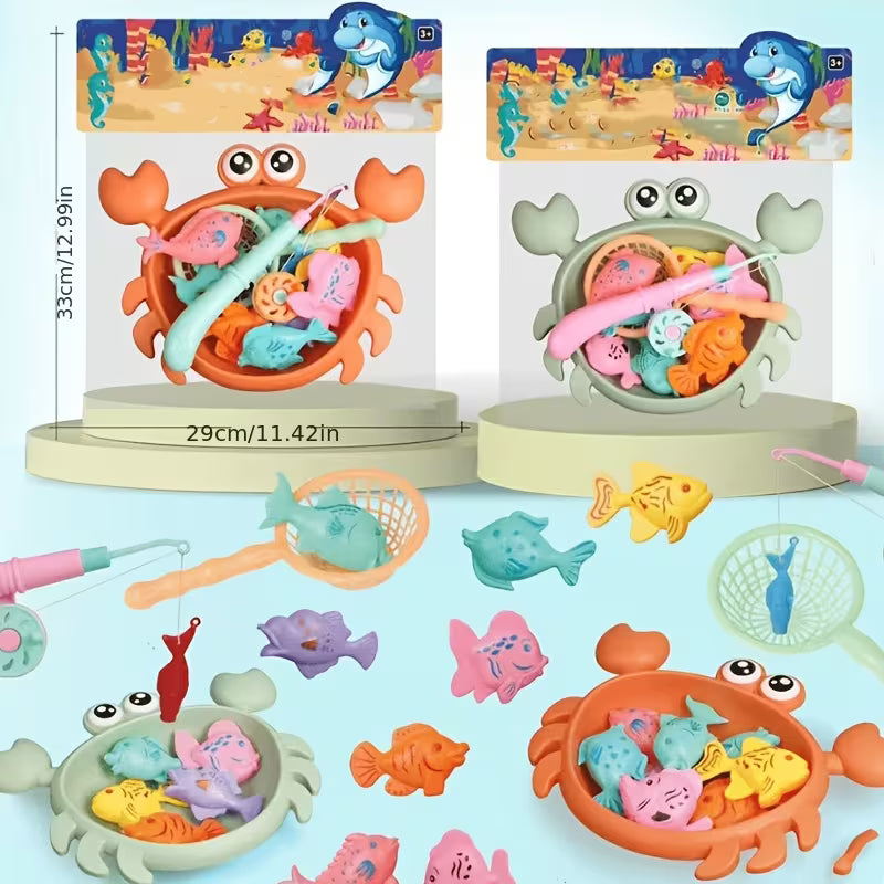 KIDS MAGNETIC CRAB FISHING TOY SET 8 FISH + CRAB SHELL + FISHING ROD