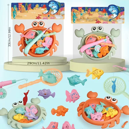 KIDS MAGNETIC CRAB FISHING TOY SET 8 FISH + CRAB SHELL + FISHING ROD