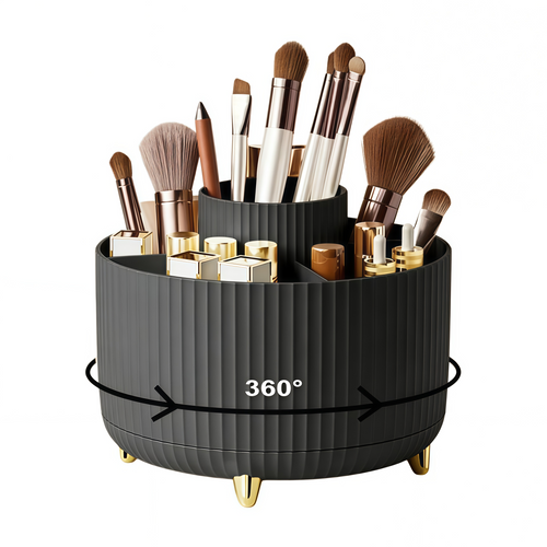 Luxury 360° Rotating Makeup Organizer – 5 Compartments Cosmetic Brush & Desktop Storage Holder