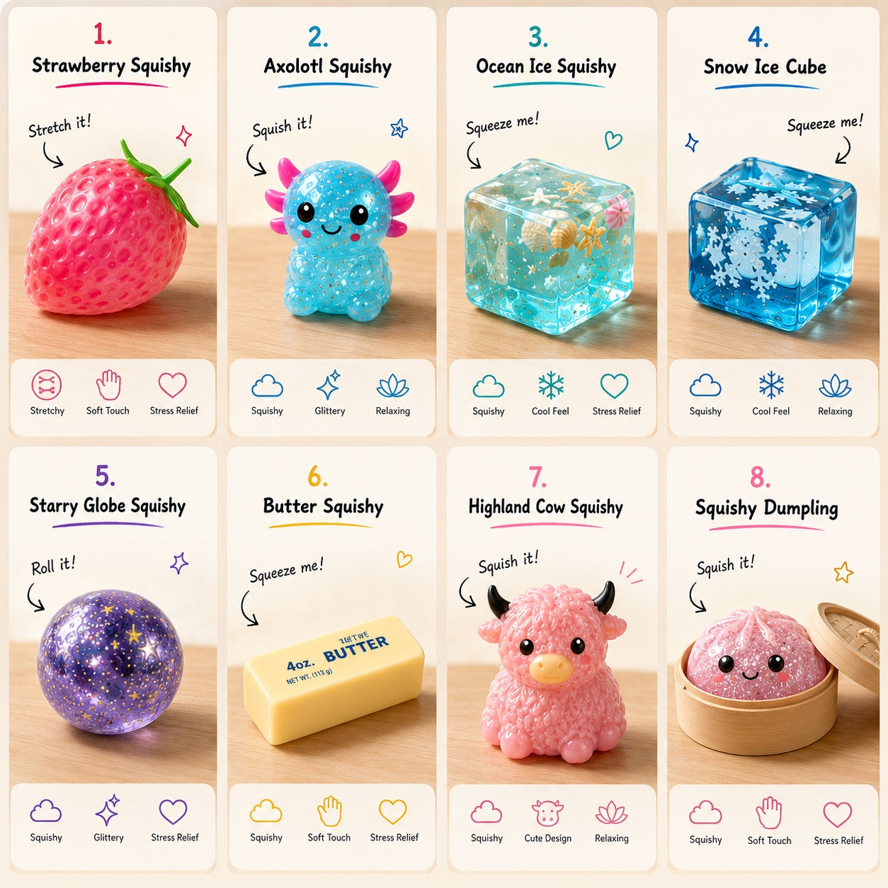 8-Piece Mystery Squishy Box – Ultimate Stress Relief Sensory Bundle