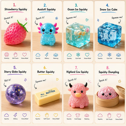 8-Piece Mystery Squishy Box – Ultimate Stress Relief Sensory Bundle