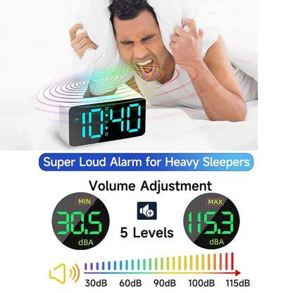 Loud Digital Alarm Clock for Heavy Sleepers – RGB Night Light & USB Charging
