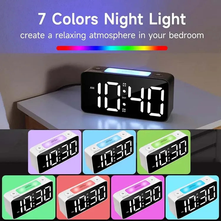 Loud Digital Alarm Clock for Heavy Sleepers – RGB Night Light & USB Charging