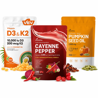 Daily Wellness Trio: Cayenne • D3+K2 • Pumpkin Seed Oil