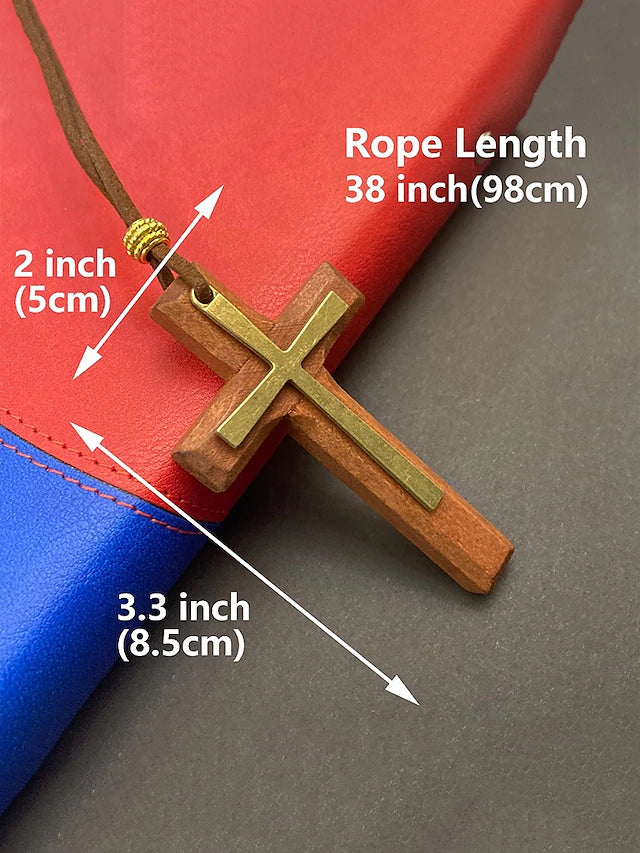 Pair of 2: Wooden Cross Pendant Necklace for Men and Women – Vintage Religious Design with Leather Cord, Ideal for Everyday Wear and Spiritual Occasions