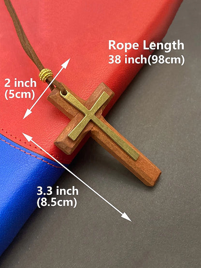 Pair of 2: Wooden Cross Pendant Necklace for Men and Women – Vintage Religious Design with Leather Cord, Ideal for Everyday Wear and Spiritual Occasions