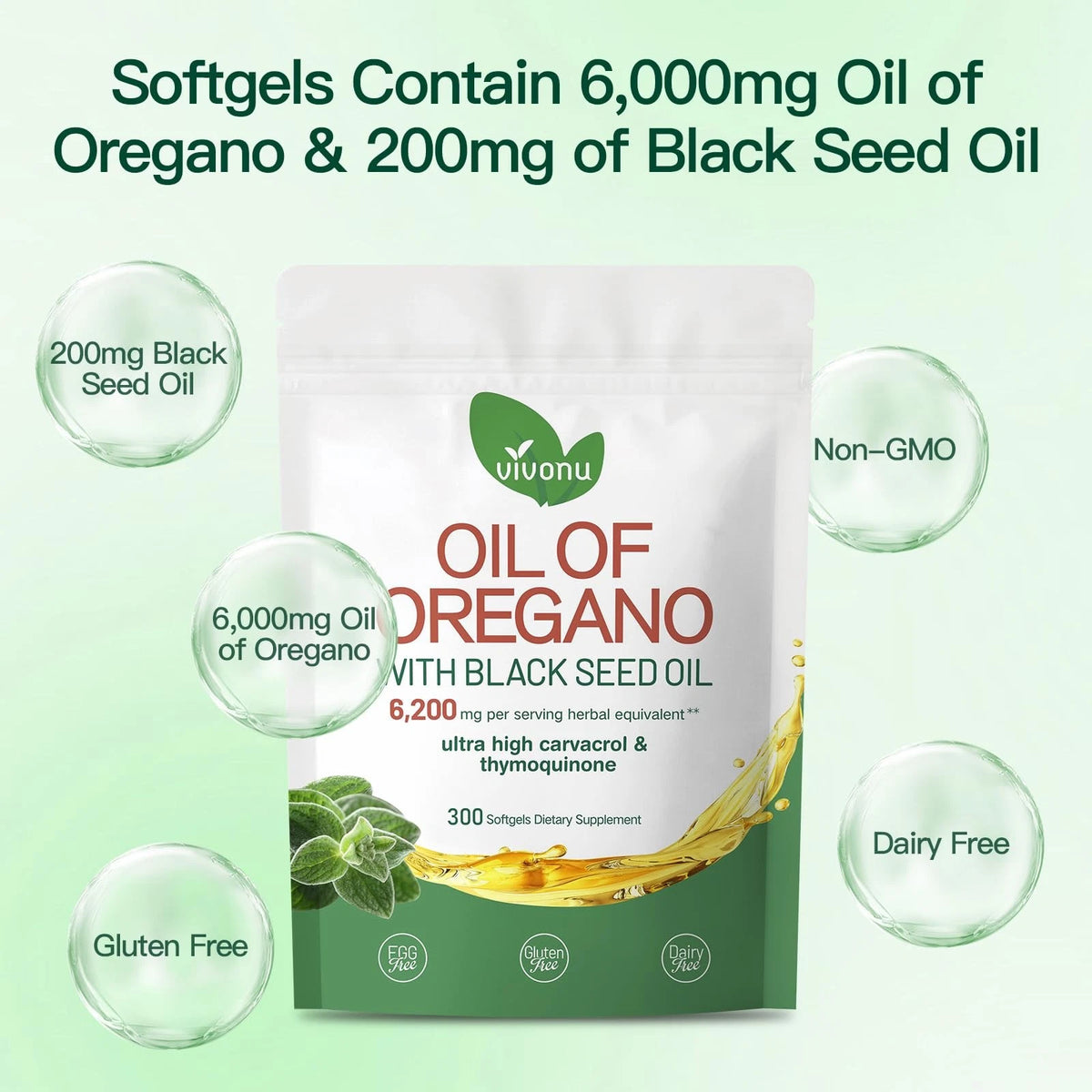 Oil of Oregano with Black Seed Oil, Balanced Oil of Oregano Capsules, Organic OreganoOil Softgels