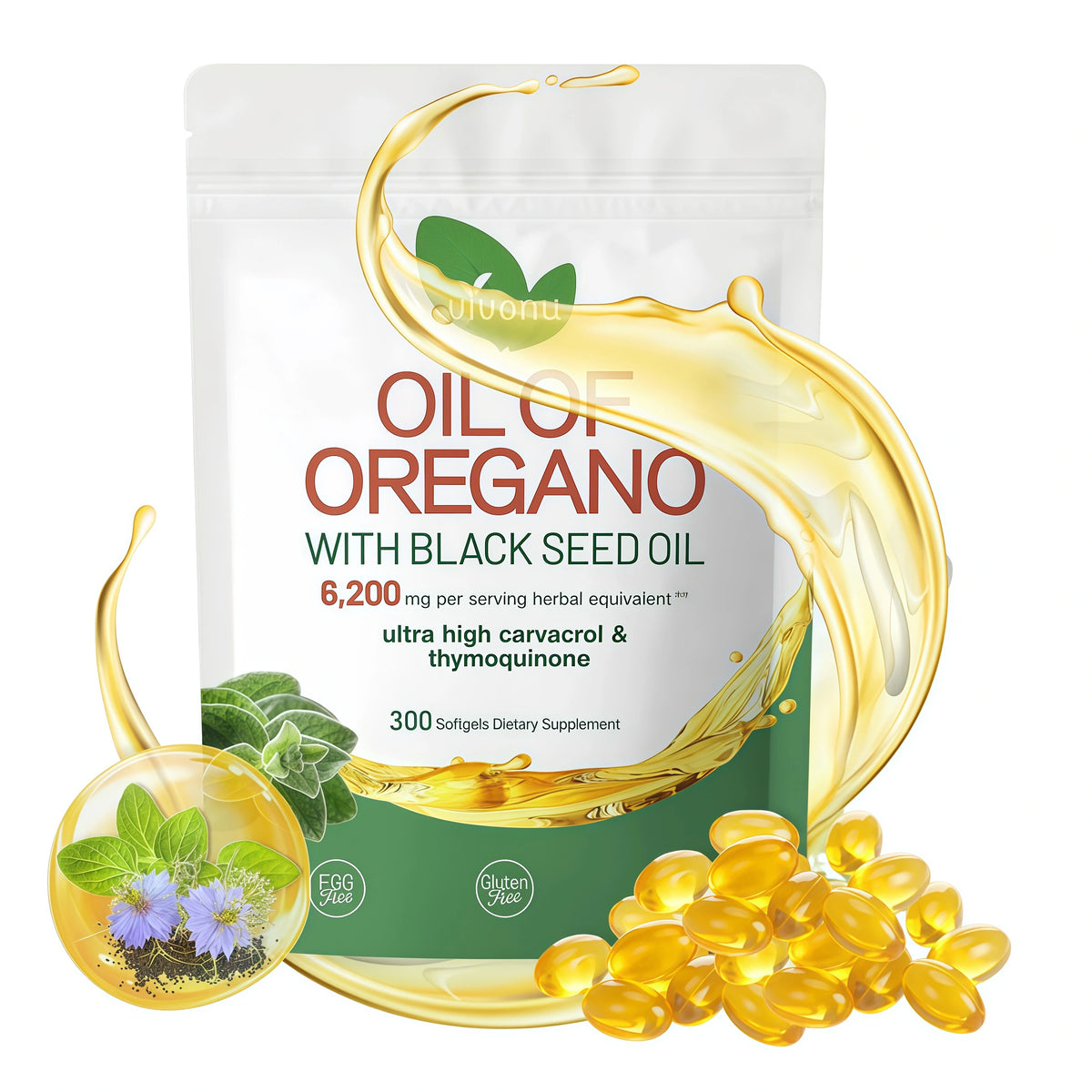 Oil of Oregano with Black Seed Oil, Balanced Oil of Oregano Capsules, Organic OreganoOil Softgels