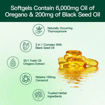 Oil of Oregano with Black Seed Oil, Balanced Oil of Oregano Capsules, Organic OreganoOil Softgels